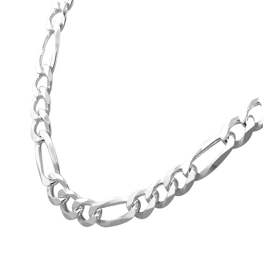 925 Sterling Silver Mens Classic Figaro Link Chain Necklace Bracelet Set - Made in Italy