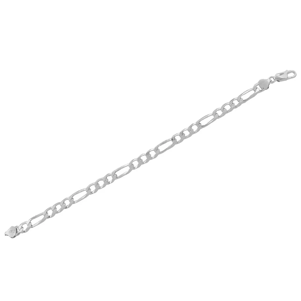 925 Sterling Silver Mens Classic Figaro Link Chain Necklace Bracelet Set - Made in Italy