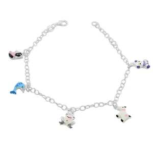 925 Sterling Silver Multicolor Enamel Animals Womens Girls Link Chain Bracelet