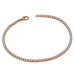 925 Sterling Silver Rose Gold-Tone White Clear Round CZ Classic Tennis Bracelet, 7.5"
