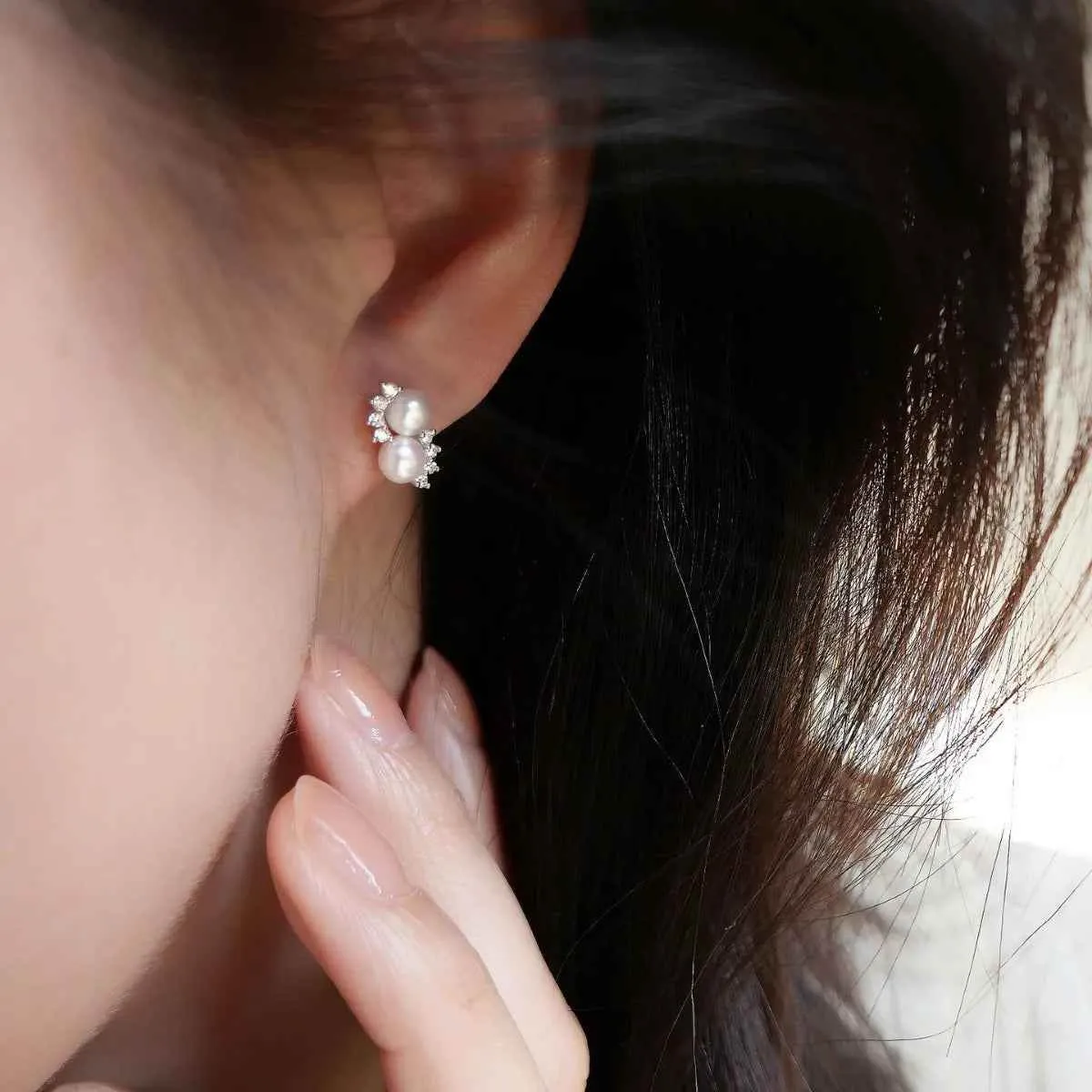925 Sterling Silver Stud Earrings Charm Jewelry - Pearl Zircon - Xm382