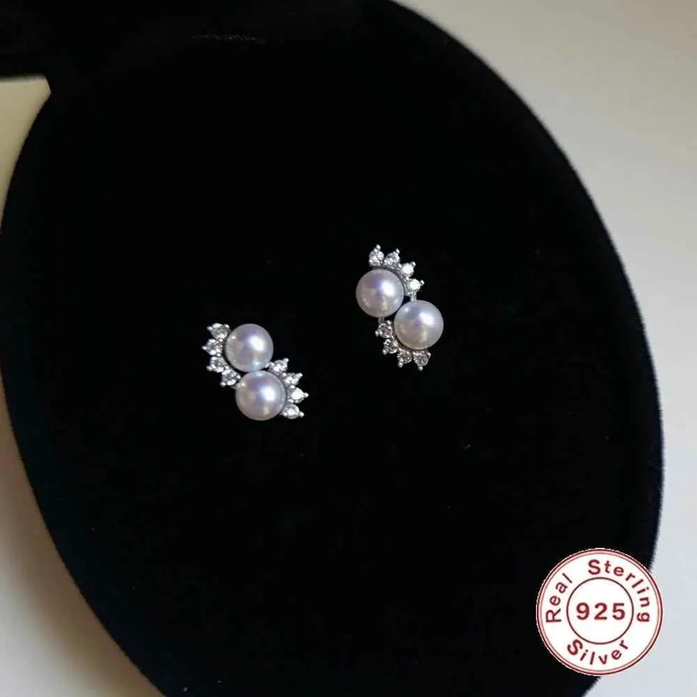 925 Sterling Silver Stud Earrings Charm Jewelry - Pearl Zircon - Xm382