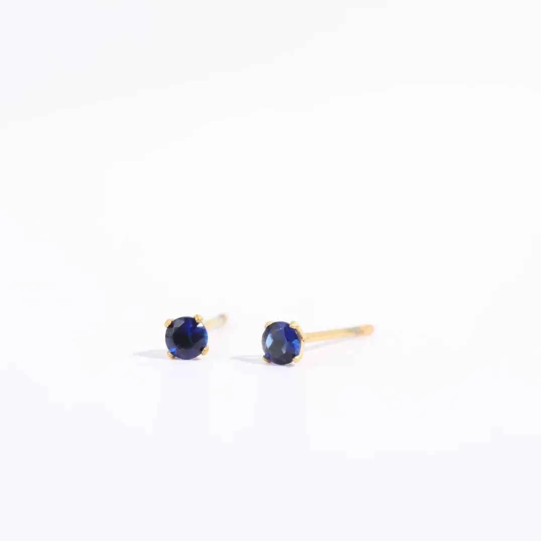 925 Sterling Silver Stud Earrings Charm Jewelry - Tiny Blue Zircon - Xm364