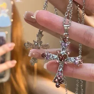 Aiertu - Agape Love Goth Cross Necklace Dark Academia Kawaii Academia Y2K Cottagecore Coquette Fairycore Dollette Princesscore
