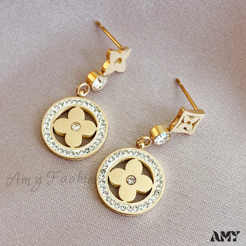 Amy Fashion - Fashion Flower Plant Mini Zircon Pendant Earrings