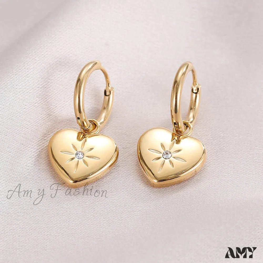 Amy Fashion - Heart Shape White Zircon Pendant Earrings