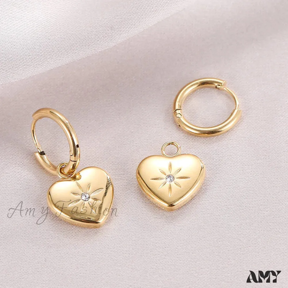Amy Fashion - Heart Shape White Zircon Pendant Earrings