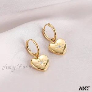 Amy Fashion - Heart Shape White Zircon Pendant Earrings