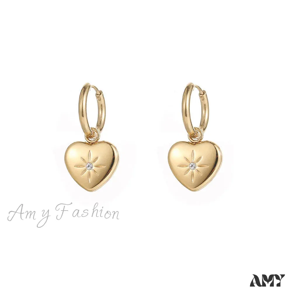 Amy Fashion - Heart Shape White Zircon Pendant Earrings