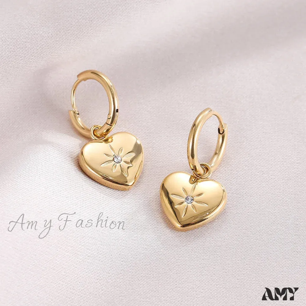 Amy Fashion - Heart Shape White Zircon Pendant Earrings