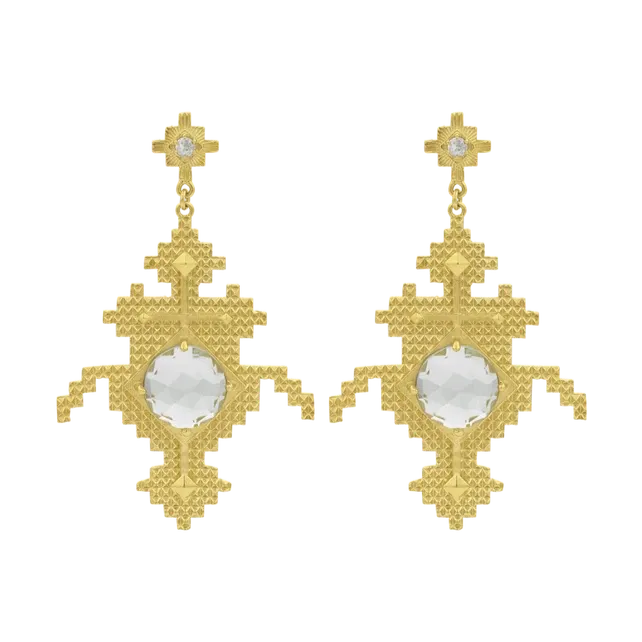 Apu Earrings | 22k Gold Plate | Green Amethyst & White Zircon