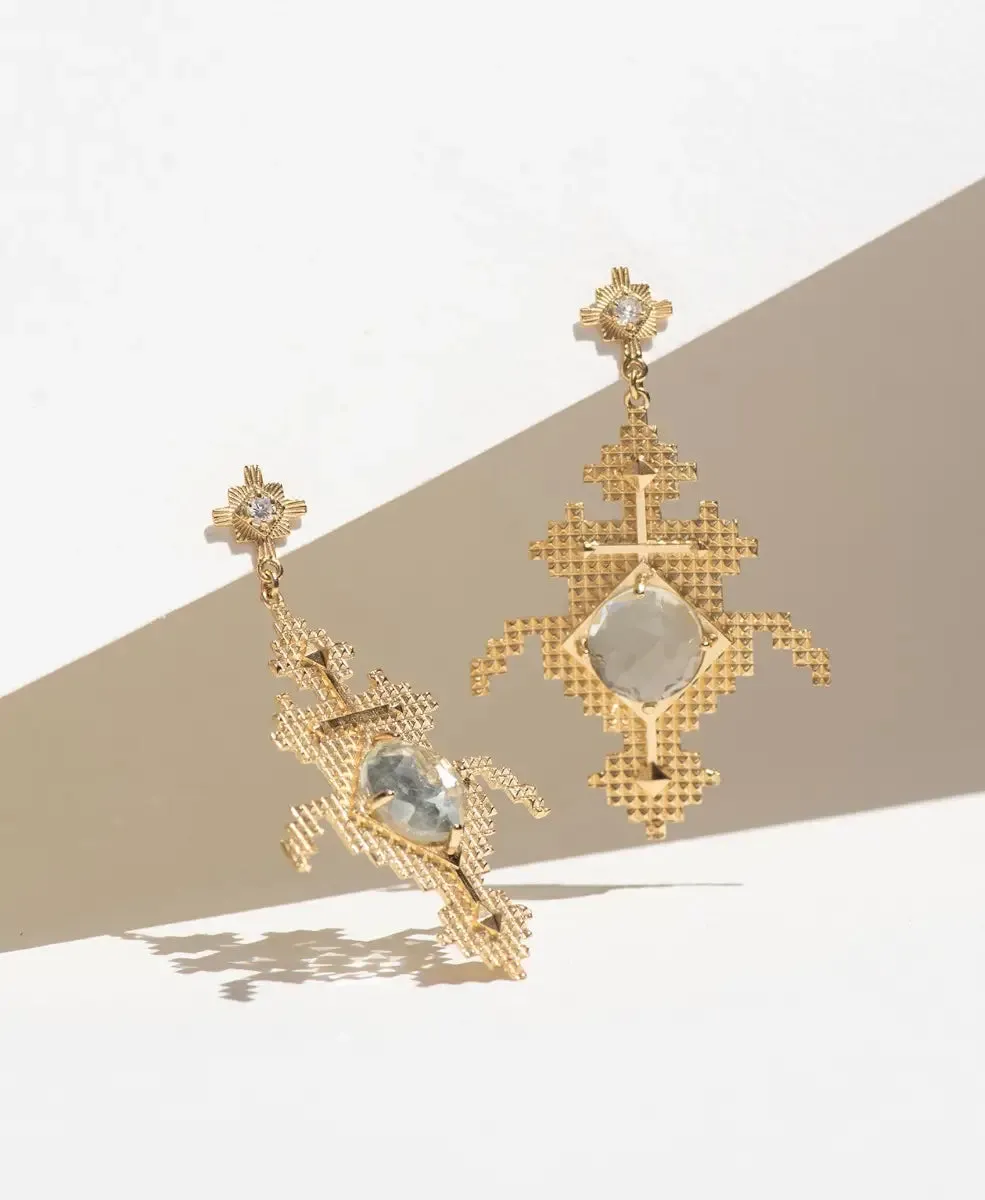 Apu Earrings | 22k Gold Plate | Green Amethyst & White Zircon
