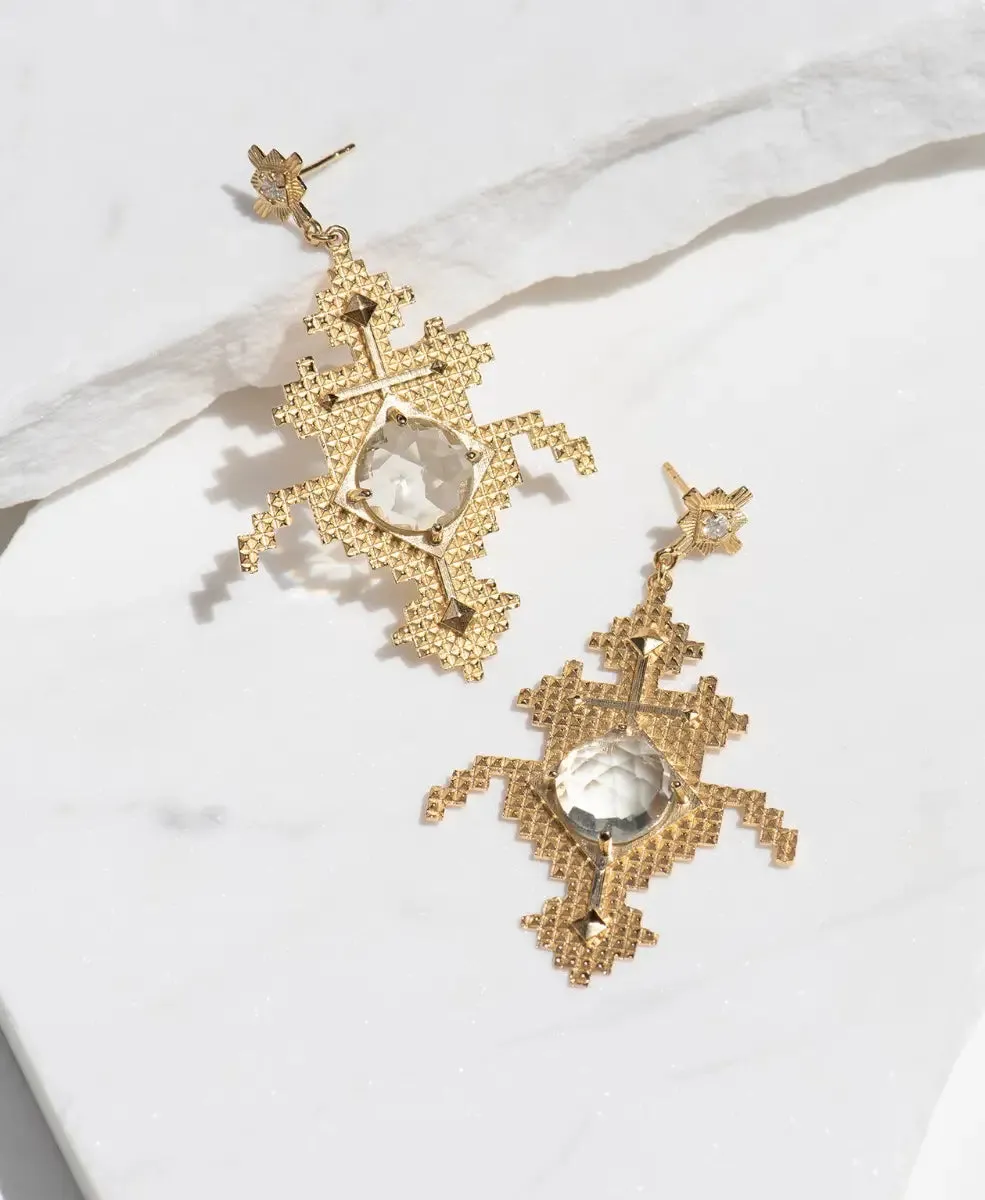 Apu Earrings | 22k Gold Plate | Green Amethyst & White Zircon