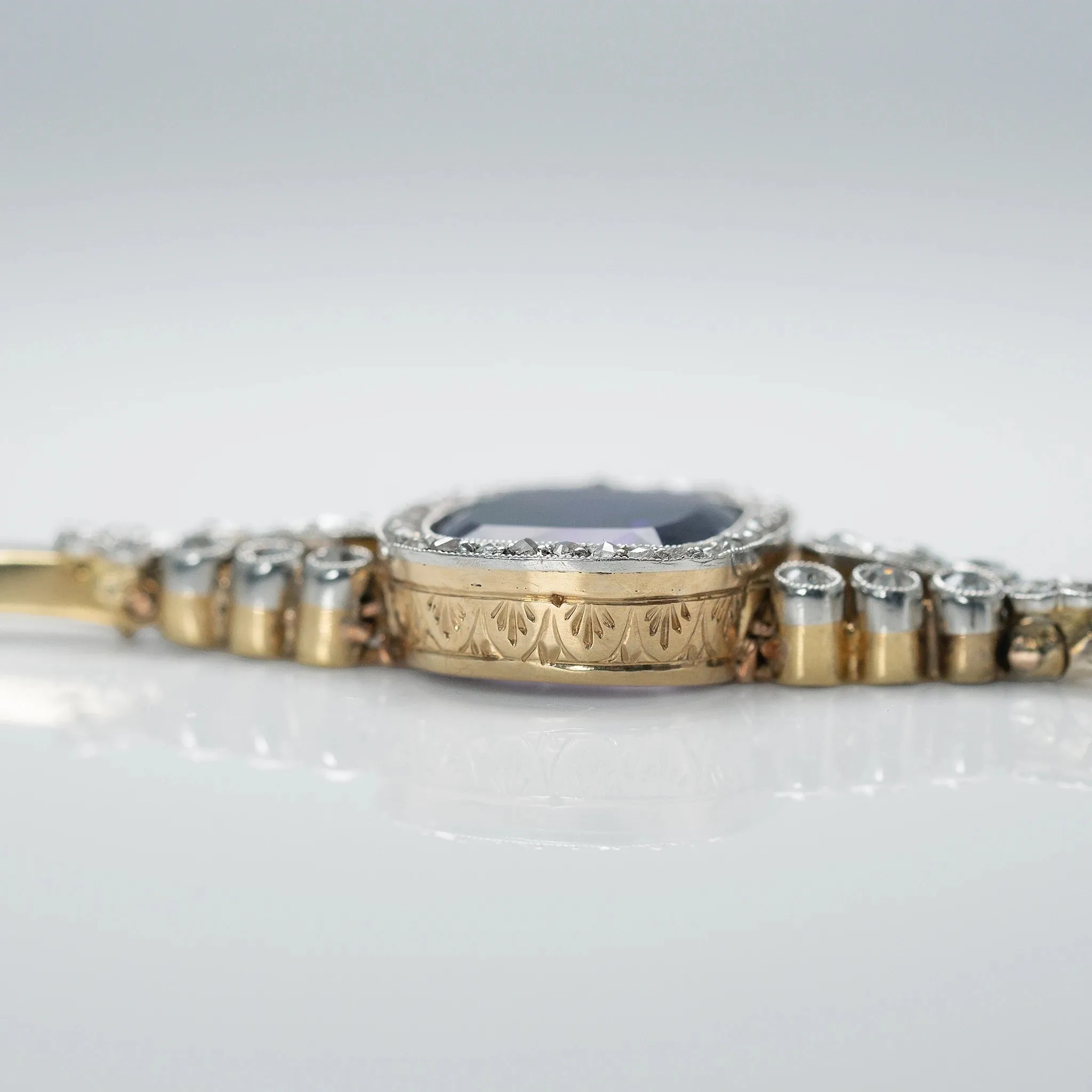 Art Deco 15ct Yellow Gold 7 Carat Amethyst and Diamond Bracelet