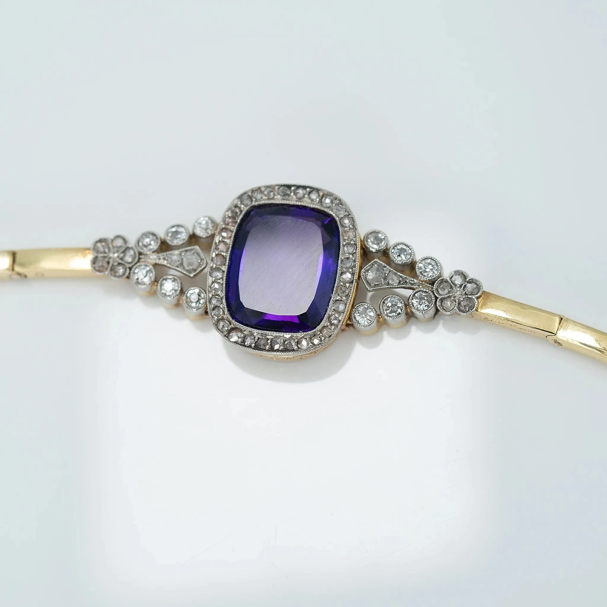 Art Deco 15ct Yellow Gold 7 Carat Amethyst and Diamond Bracelet
