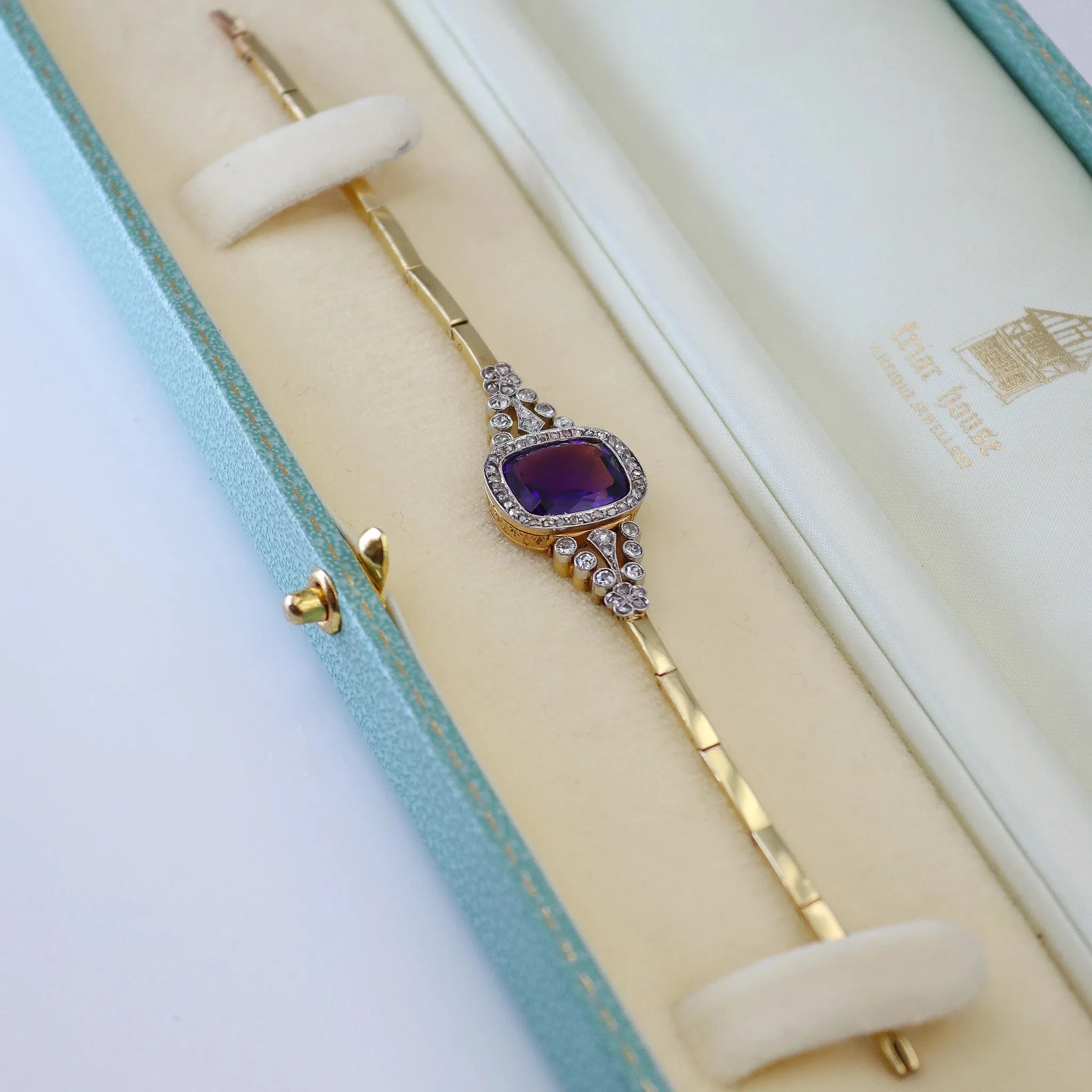 Art Deco 15ct Yellow Gold 7 Carat Amethyst and Diamond Bracelet