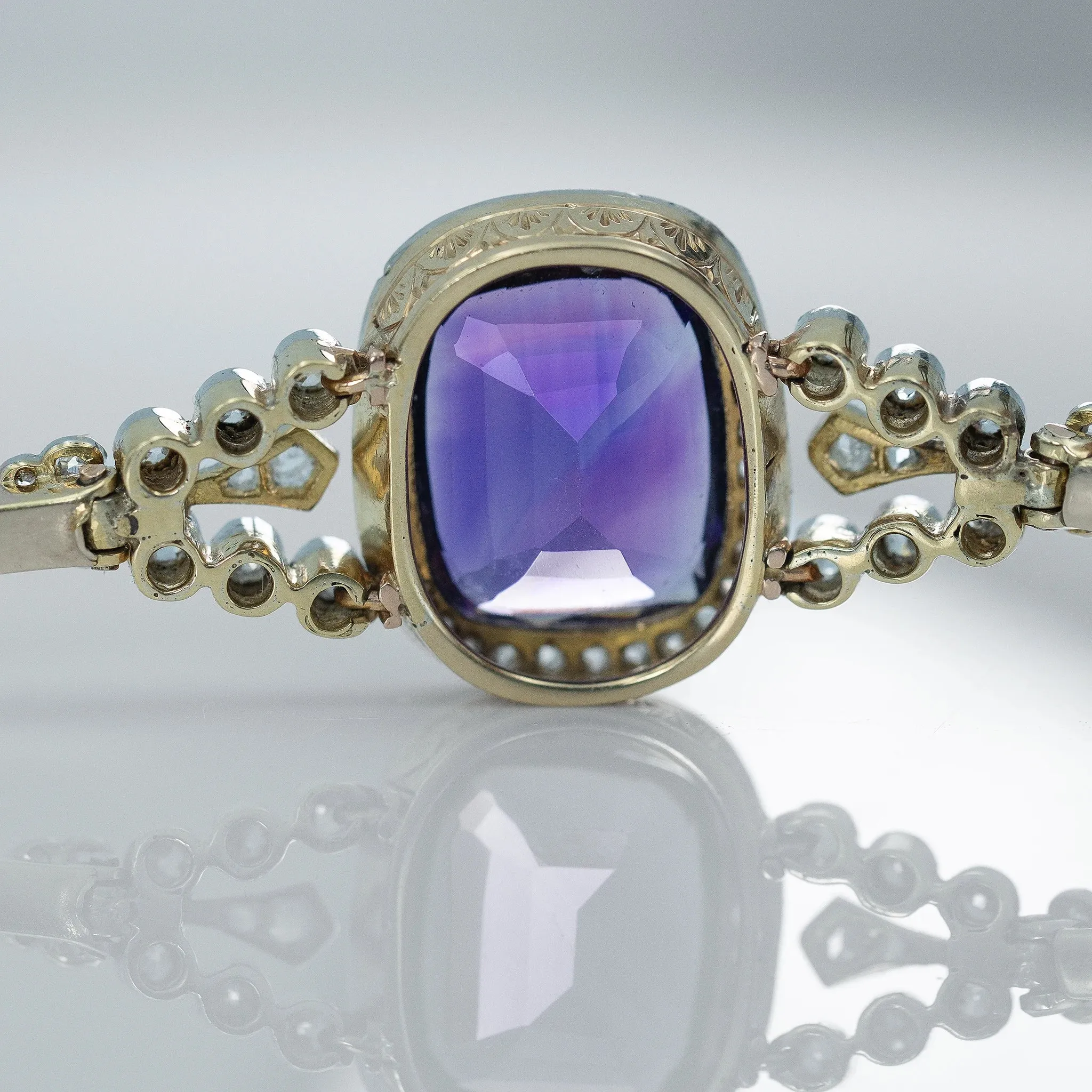 Art Deco 15ct Yellow Gold 7 Carat Amethyst and Diamond Bracelet