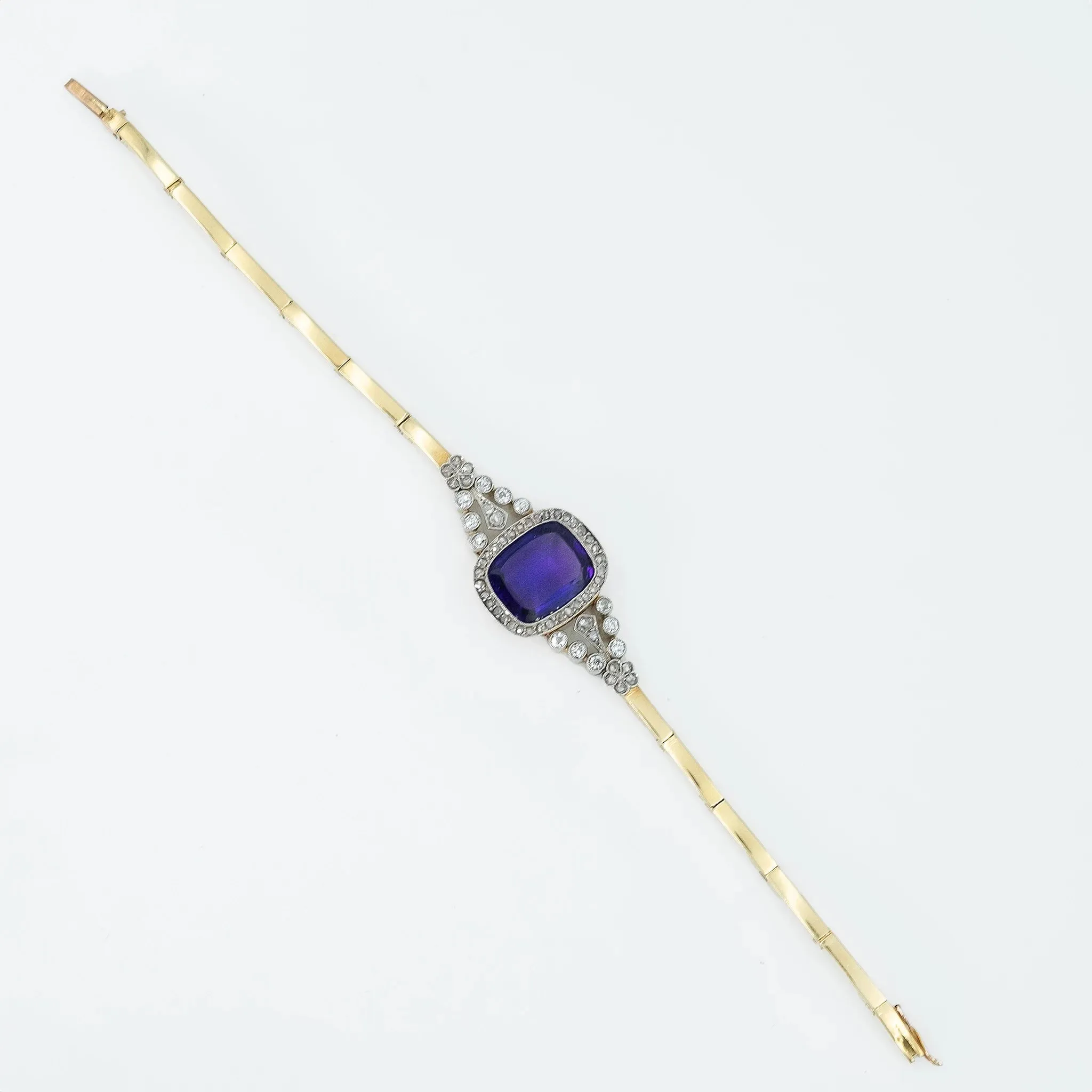 Art Deco 15ct Yellow Gold 7 Carat Amethyst and Diamond Bracelet