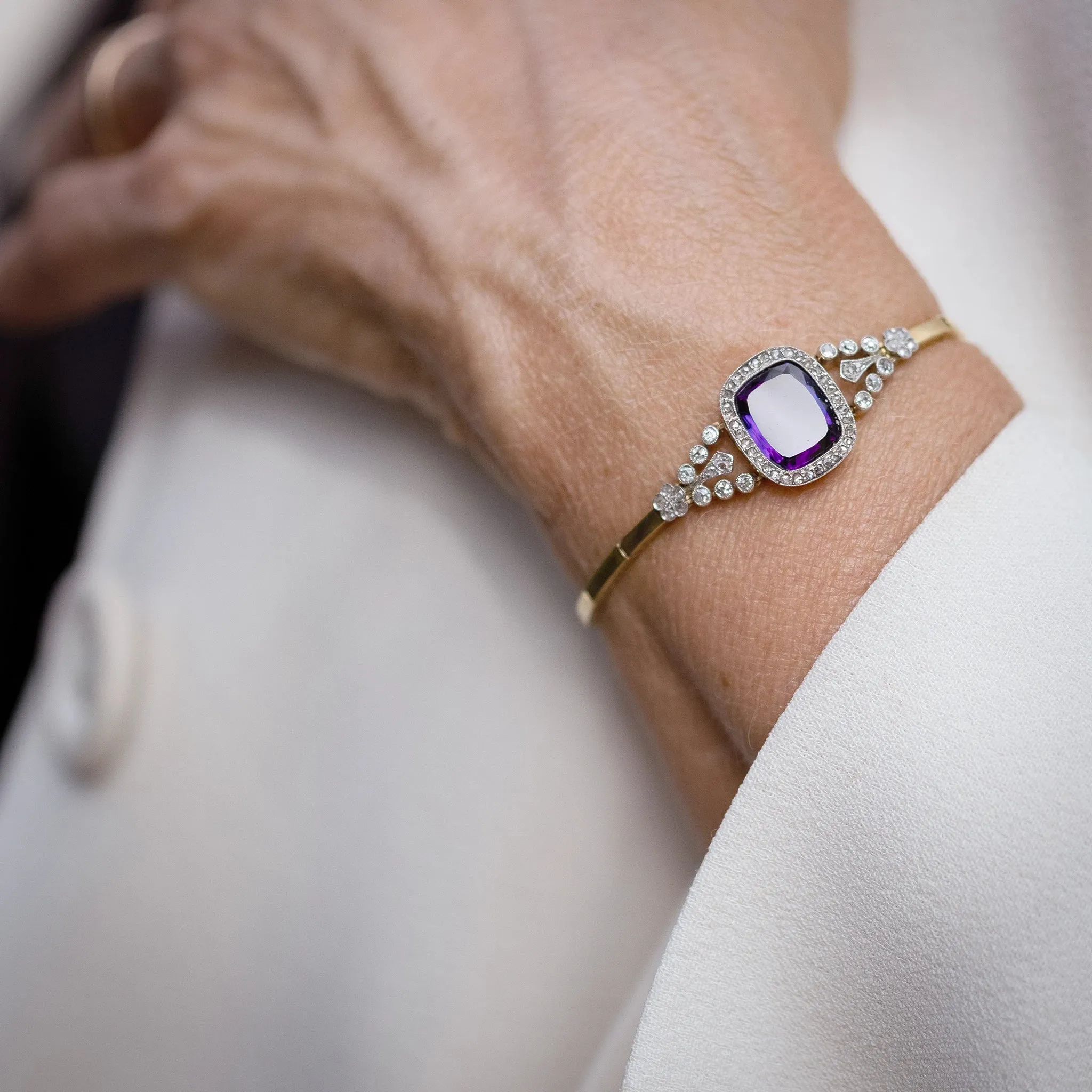 Art Deco 15ct Yellow Gold 7 Carat Amethyst and Diamond Bracelet