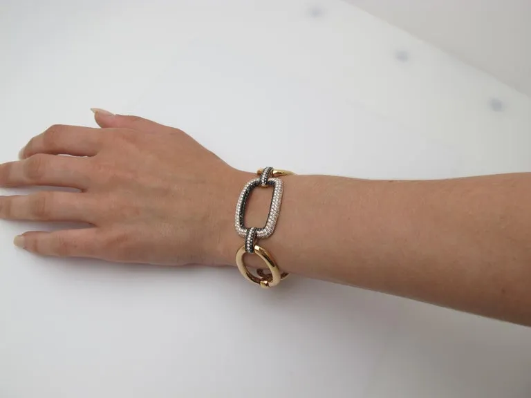 Black and White Diamond Pave, Rose Gold Link Bracelet, 3.52 Carat Total