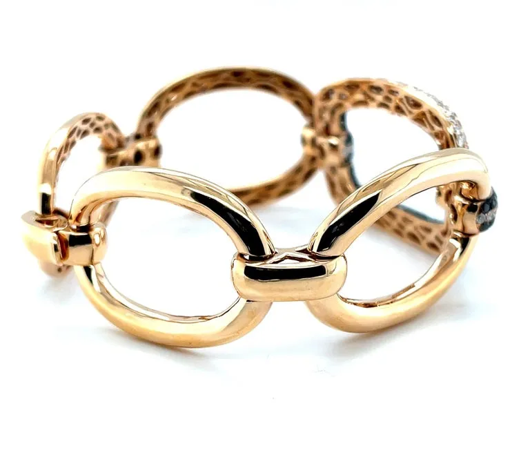 Black and White Diamond Pave, Rose Gold Link Bracelet, 3.52 Carat Total