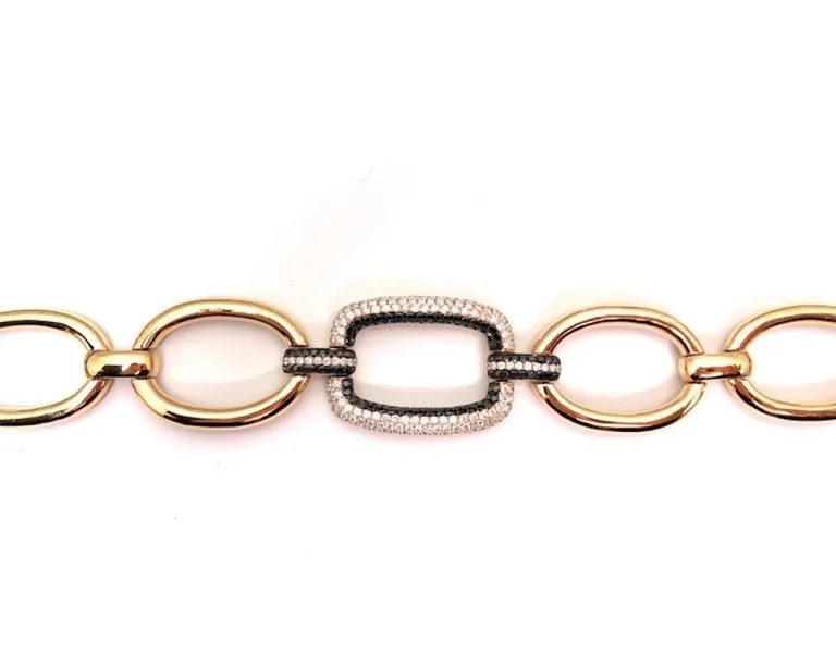 Black and White Diamond Pave, Rose Gold Link Bracelet, 3.52 Carat Total