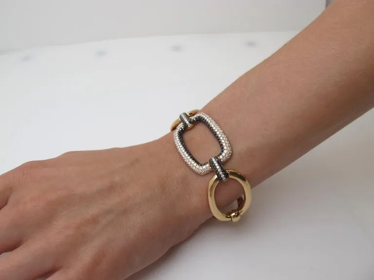 Black and White Diamond Pave, Rose Gold Link Bracelet, 3.52 Carat Total