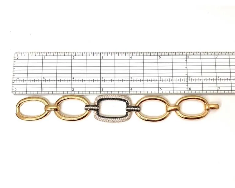 Black and White Diamond Pave, Rose Gold Link Bracelet, 3.52 Carat Total