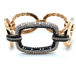Black and White Diamond Pave, Rose Gold Link Bracelet, 3.52 Carat Total