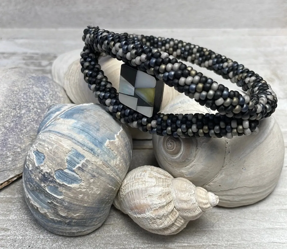 Black eye crocheted bangle bracelet