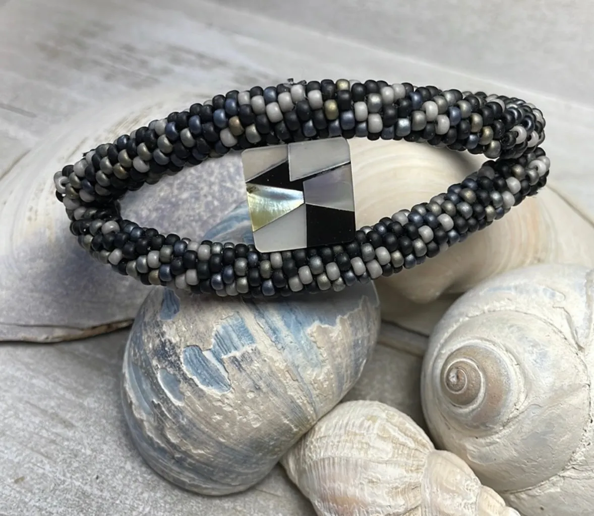 Black eye crocheted bangle bracelet