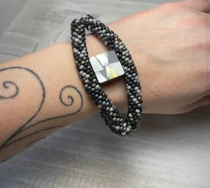 Black eye crocheted bangle bracelet