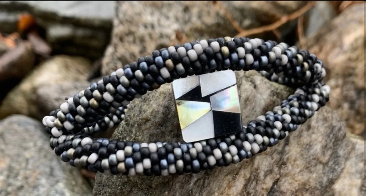 Black eye crocheted bangle bracelet