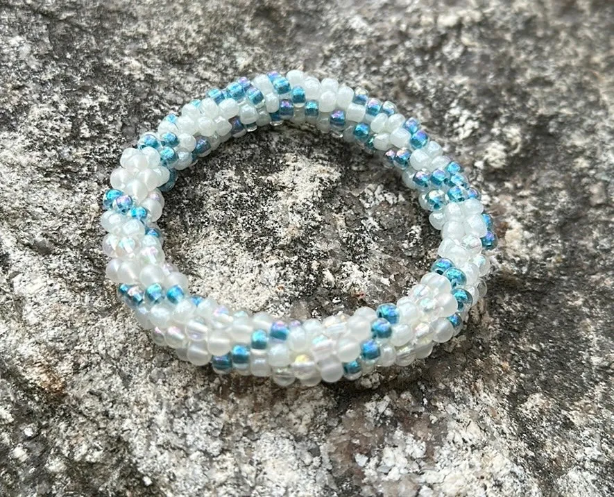 Blue & white crocheted bracelet