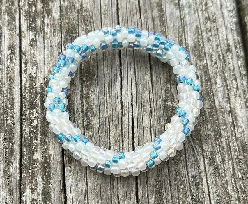 Blue & white crocheted bracelet