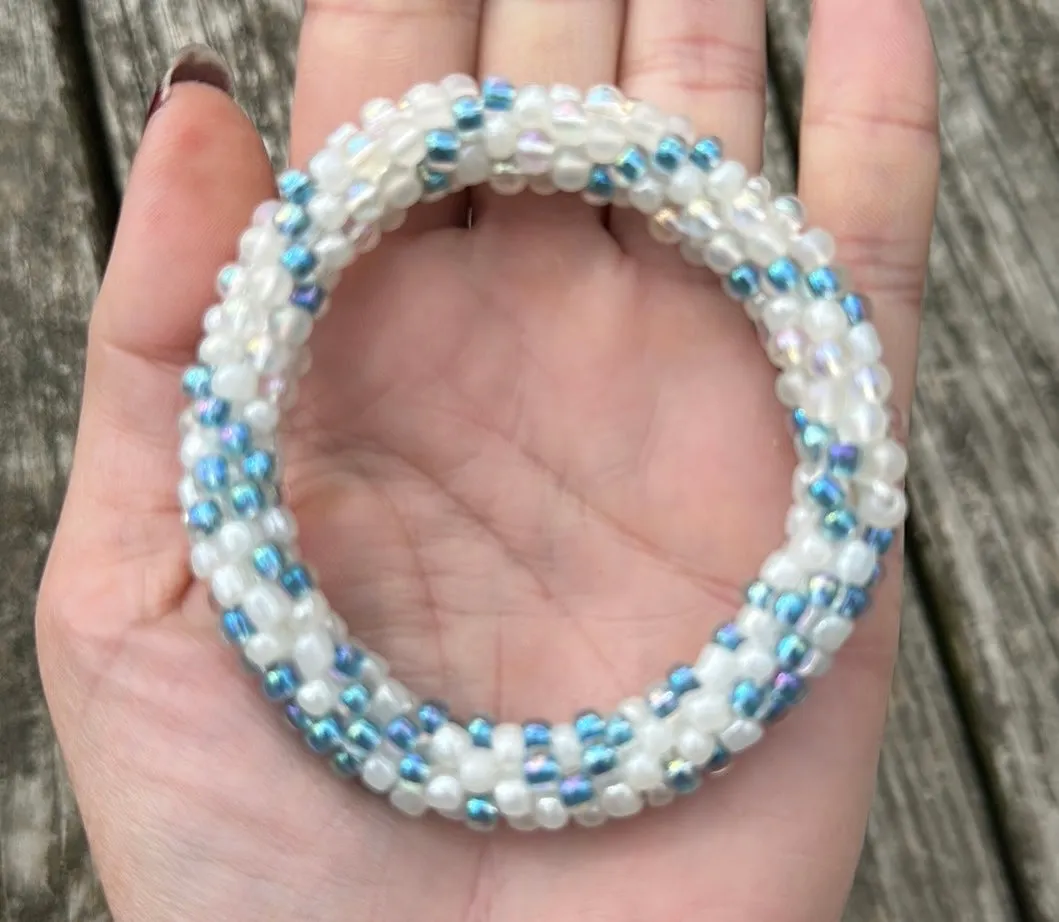 Blue & white crocheted bracelet