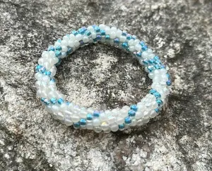 Blue & white crocheted bracelet