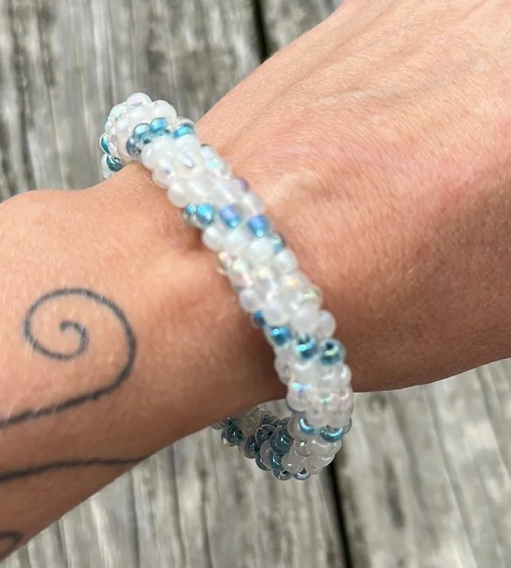 Blue & white crocheted bracelet