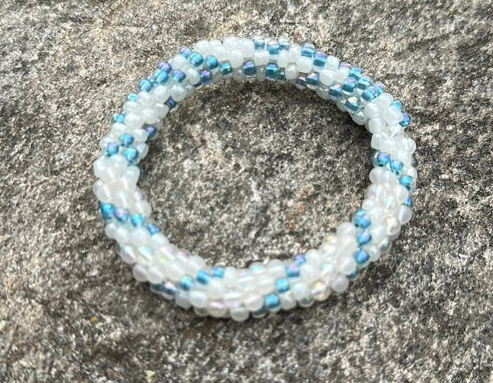 Blue & white crocheted bracelet