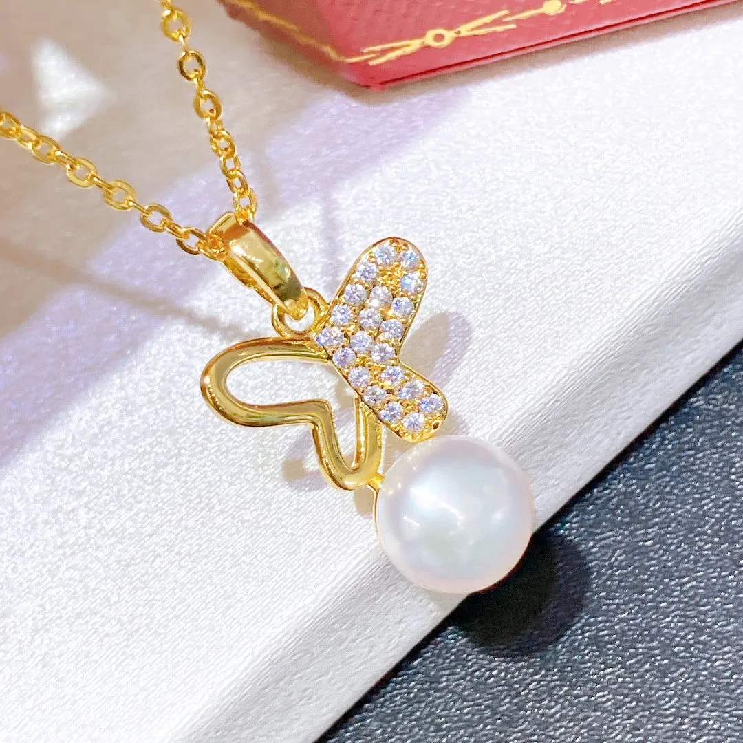 Butterfly hollow design real pearl jewelry set