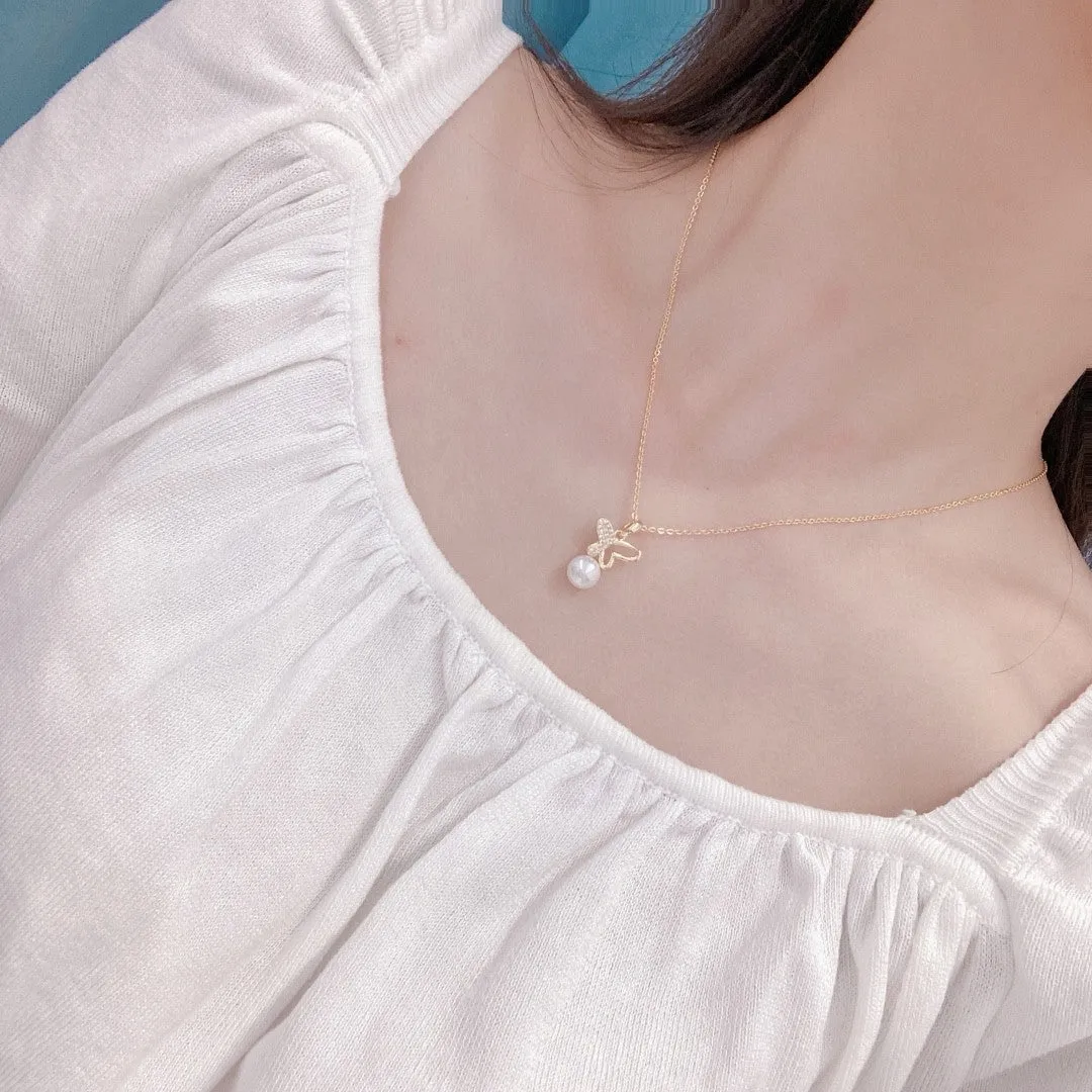 Butterfly hollow design real pearl jewelry set