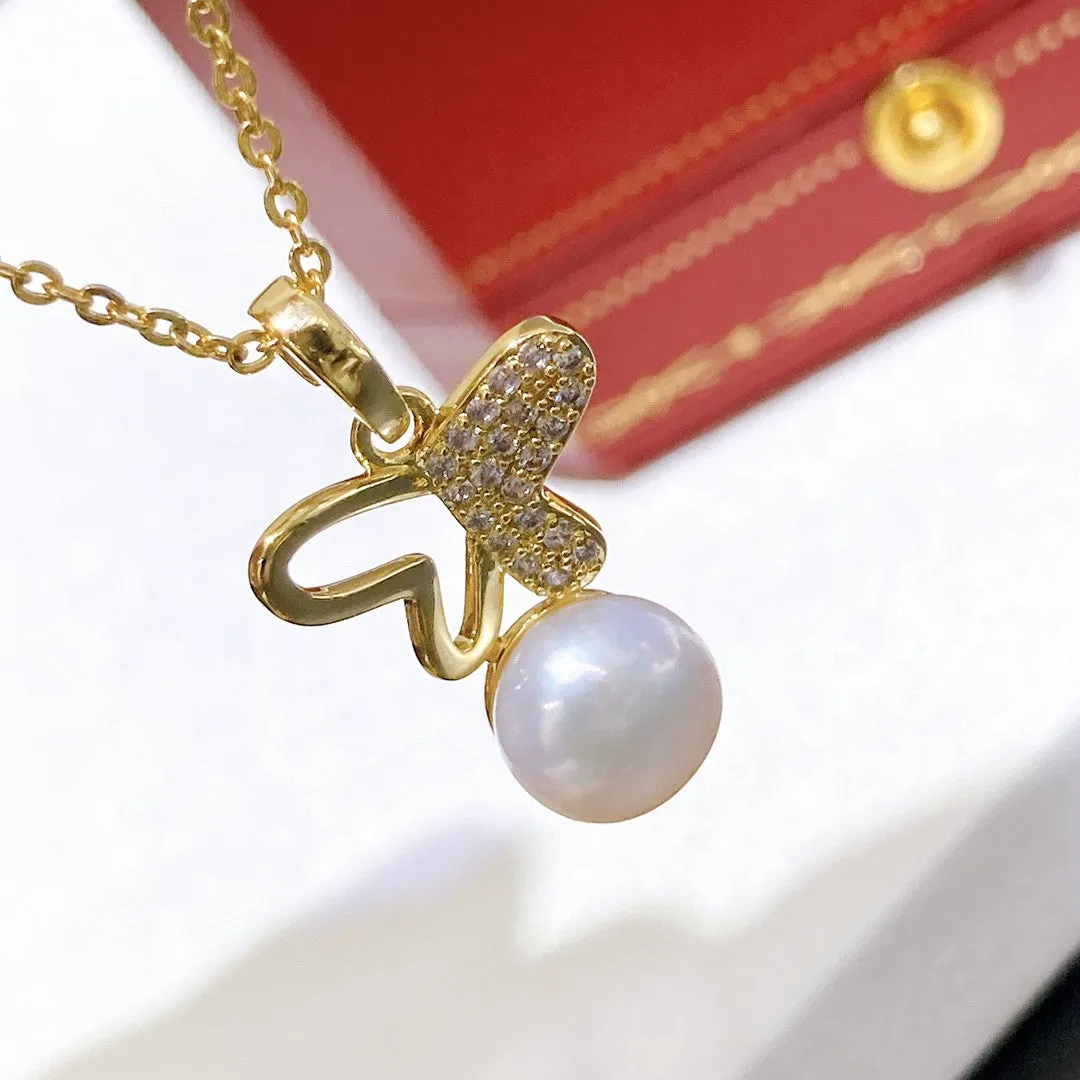 Butterfly hollow design real pearl jewelry set