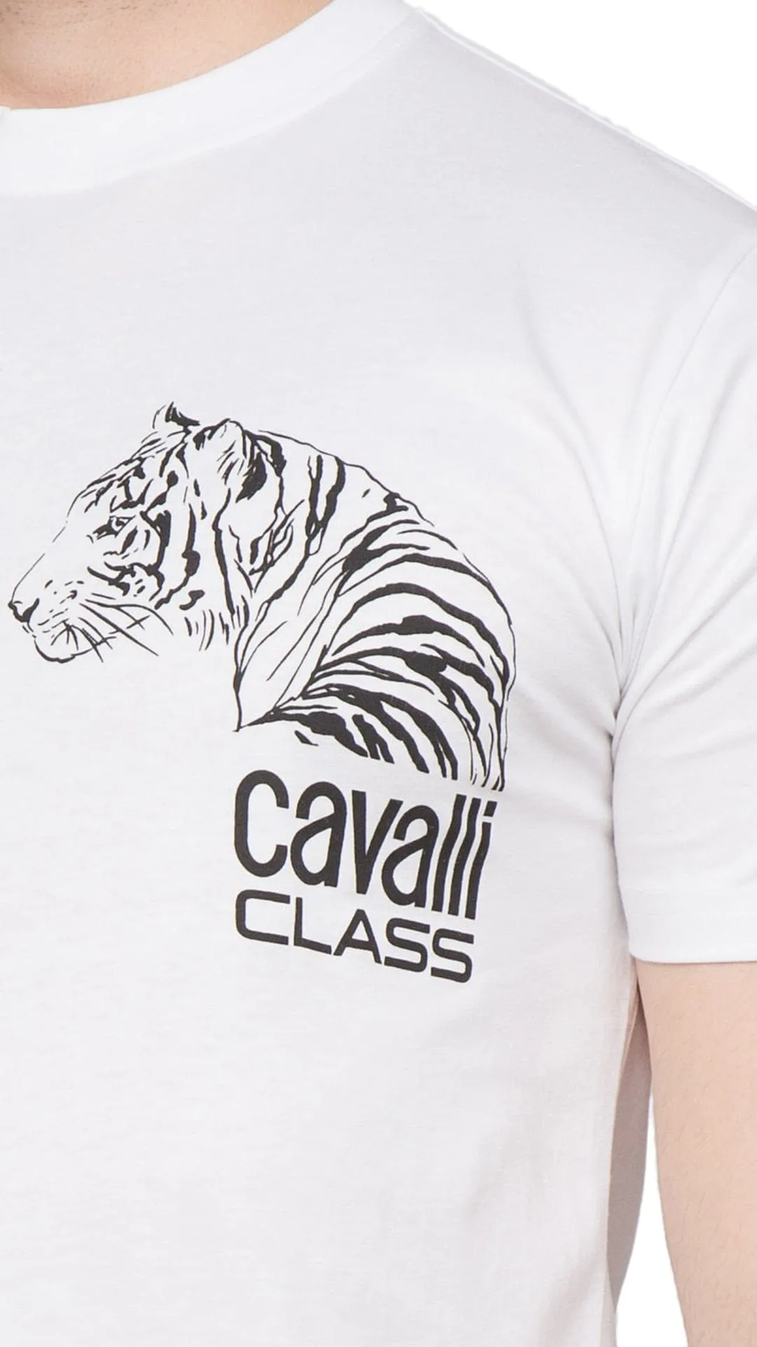 Cavalli Class  Tiger Head Chest Motif Fashion T-Shirt-