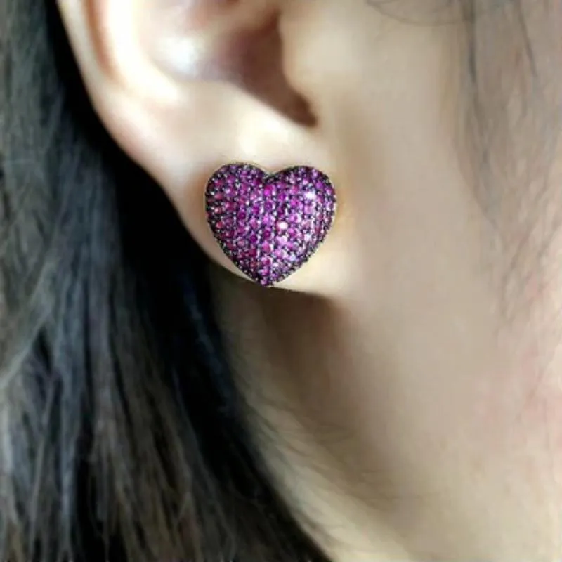 Chic Heart Shaped Zircon Adorned Stud Earrings