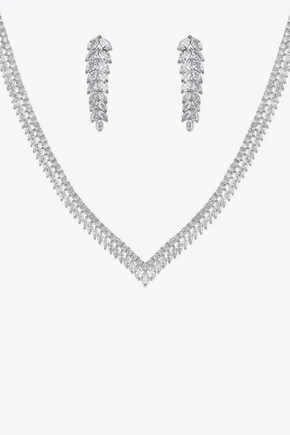 Cubic Zirconia Heart-Shaped Necklace and Dangle Earrings Set