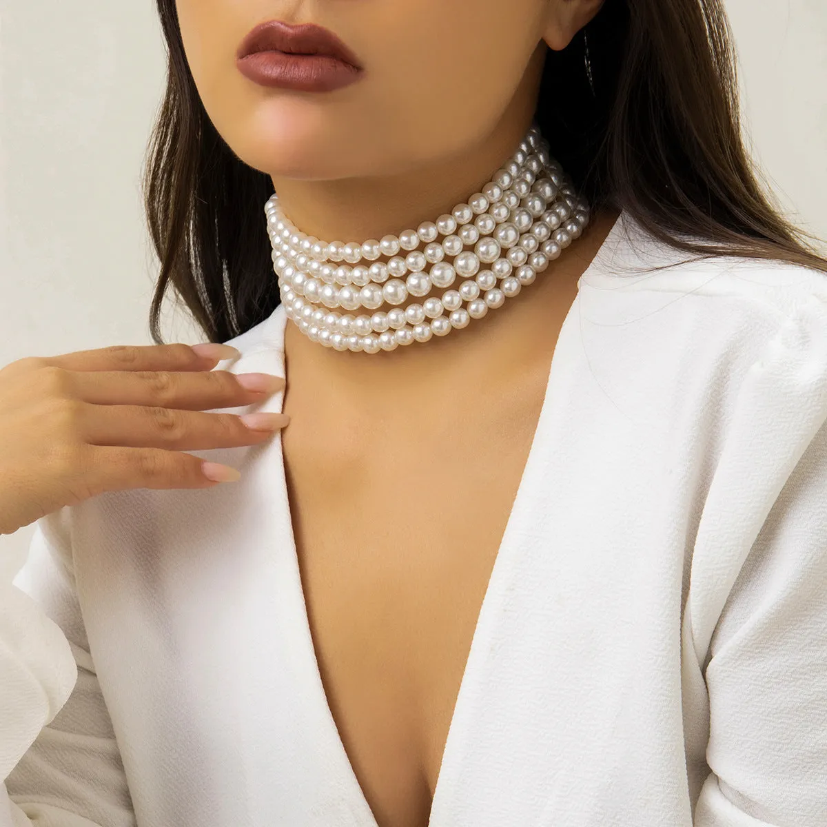 French-style Imitation Pearl Beads Short Choker Necklace for Women Trendy Elegant Chunky Beaded Chain on the Neck Collar Fashion Jewelry