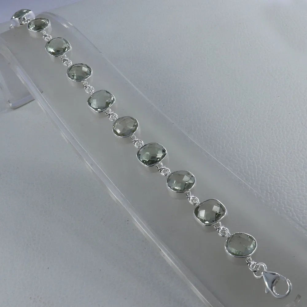 Green Amethyst Checker Cut Bracelet in Sterling Silver