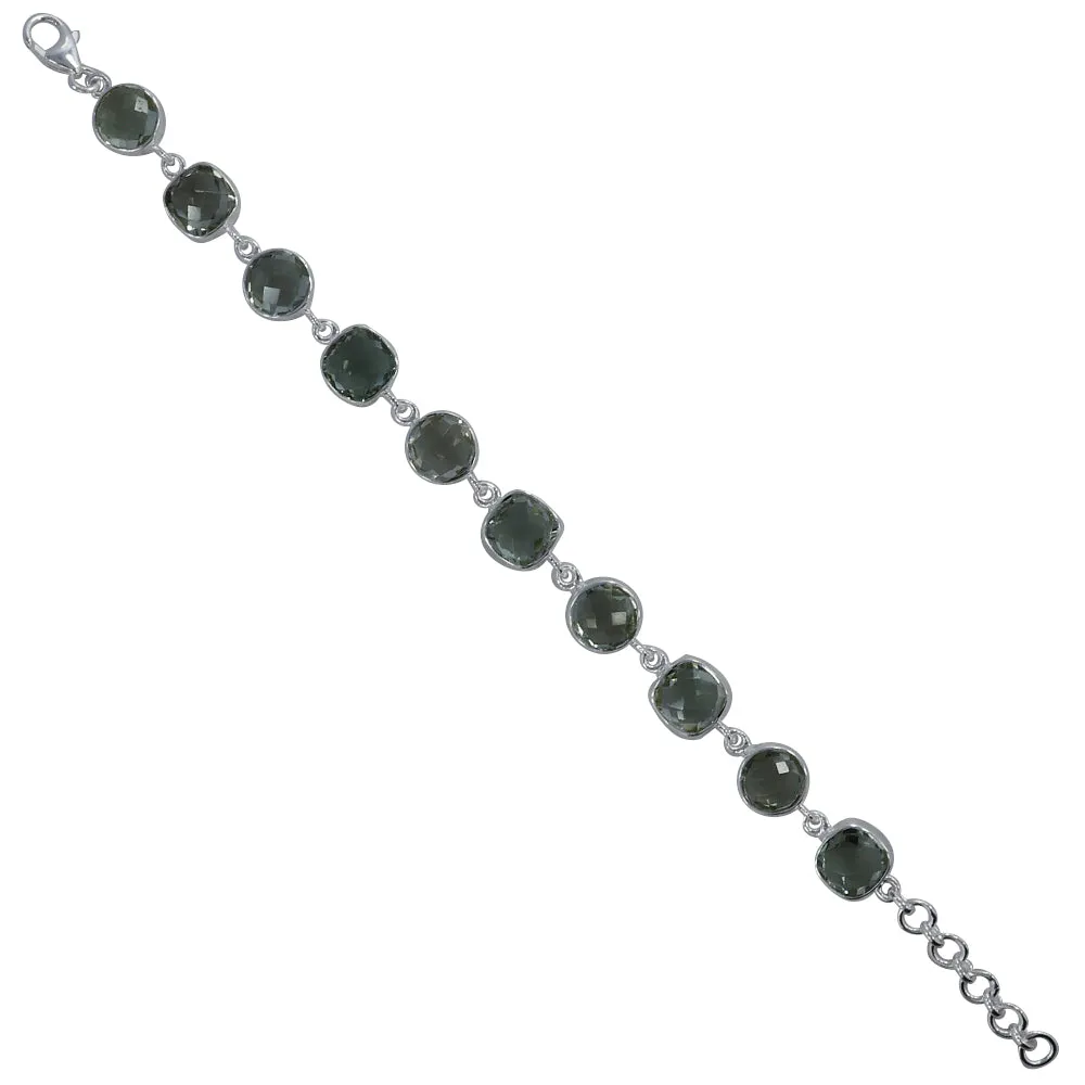 Green Amethyst Checker Cut Bracelet in Sterling Silver
