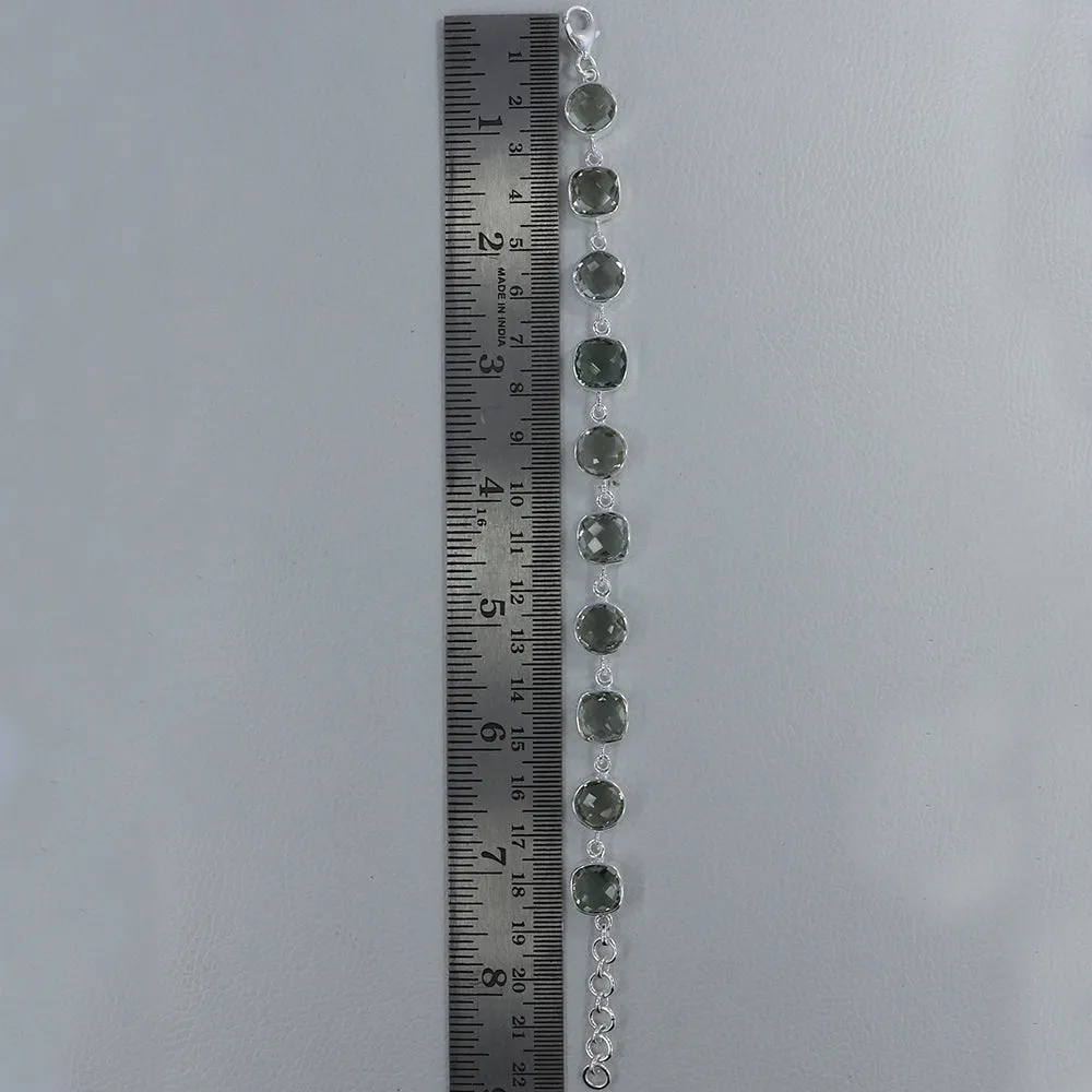 Green Amethyst Checker Cut Bracelet in Sterling Silver