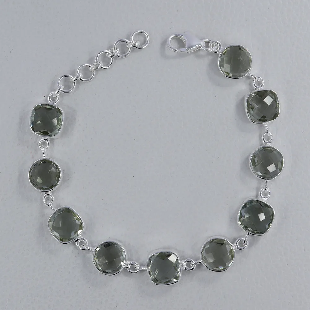 Green Amethyst Checker Cut Bracelet in Sterling Silver